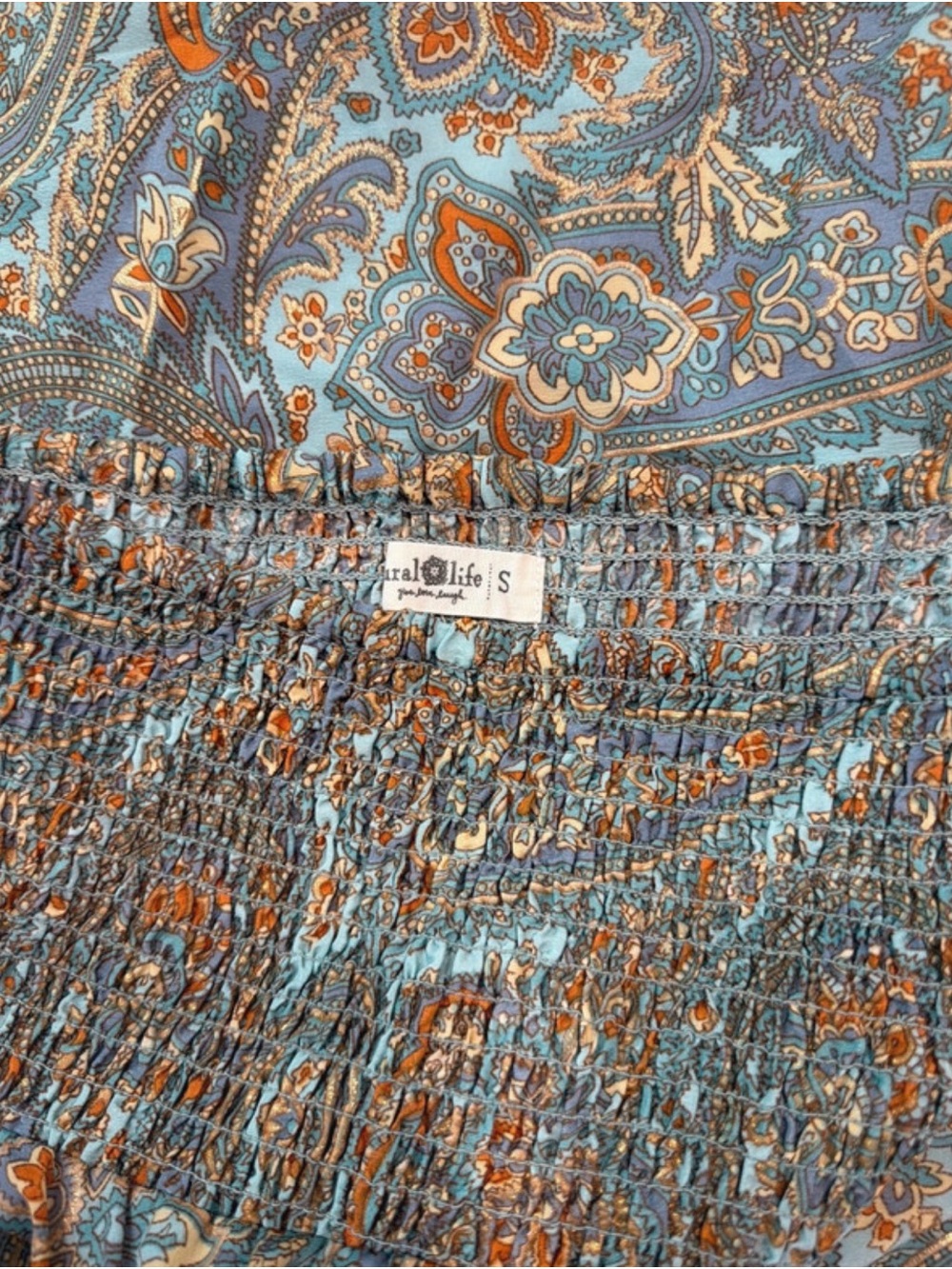 NATURAL LIFE Women's Wide Leg Paisley Palazzo Pants in Teal and Rust - Picture 4 of 5